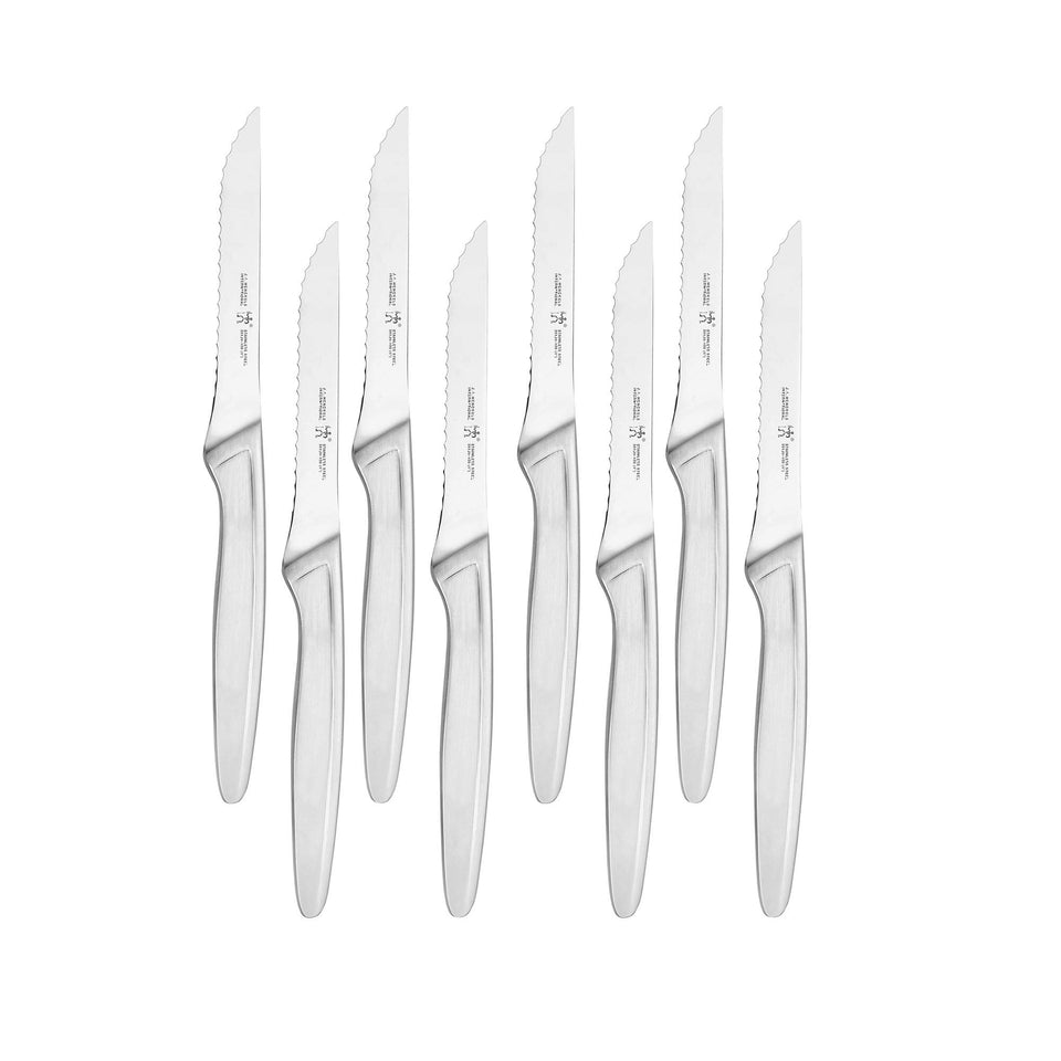 Henckels razor-sharp steak knife set 8 boxed for elegant serving and long-lasting precision.