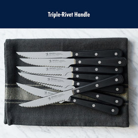 HENCKELS steak knife set in a kitchen for confident, precise carving