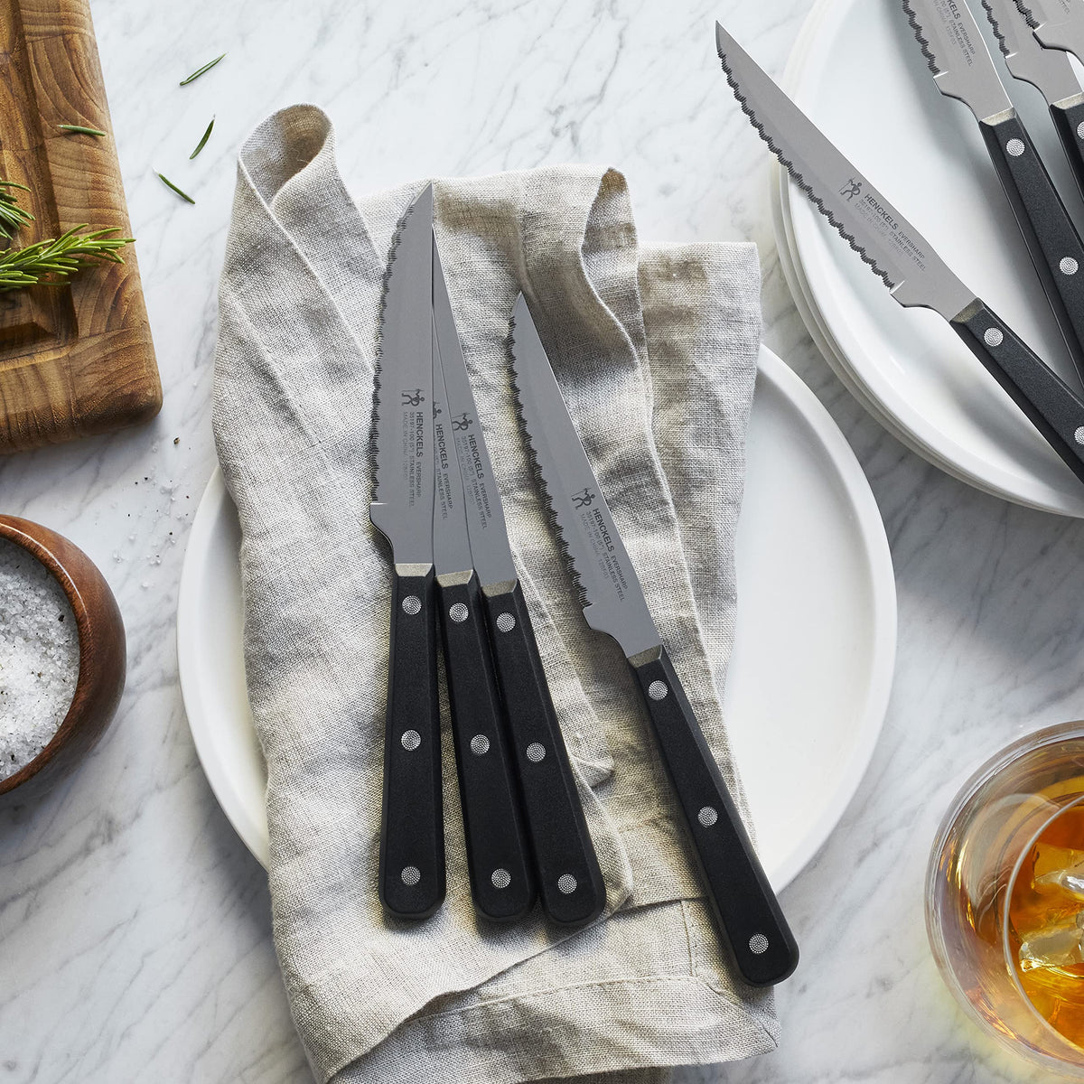 HENCKELS razor-sharp steak knife set with triple riveted handle for durability
