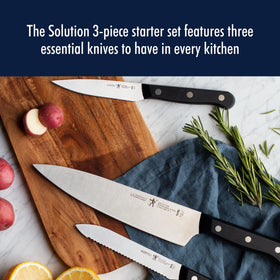 HENCKELS Solution 3-pc Starter Knife Set blade closeup showing fine-edge precision