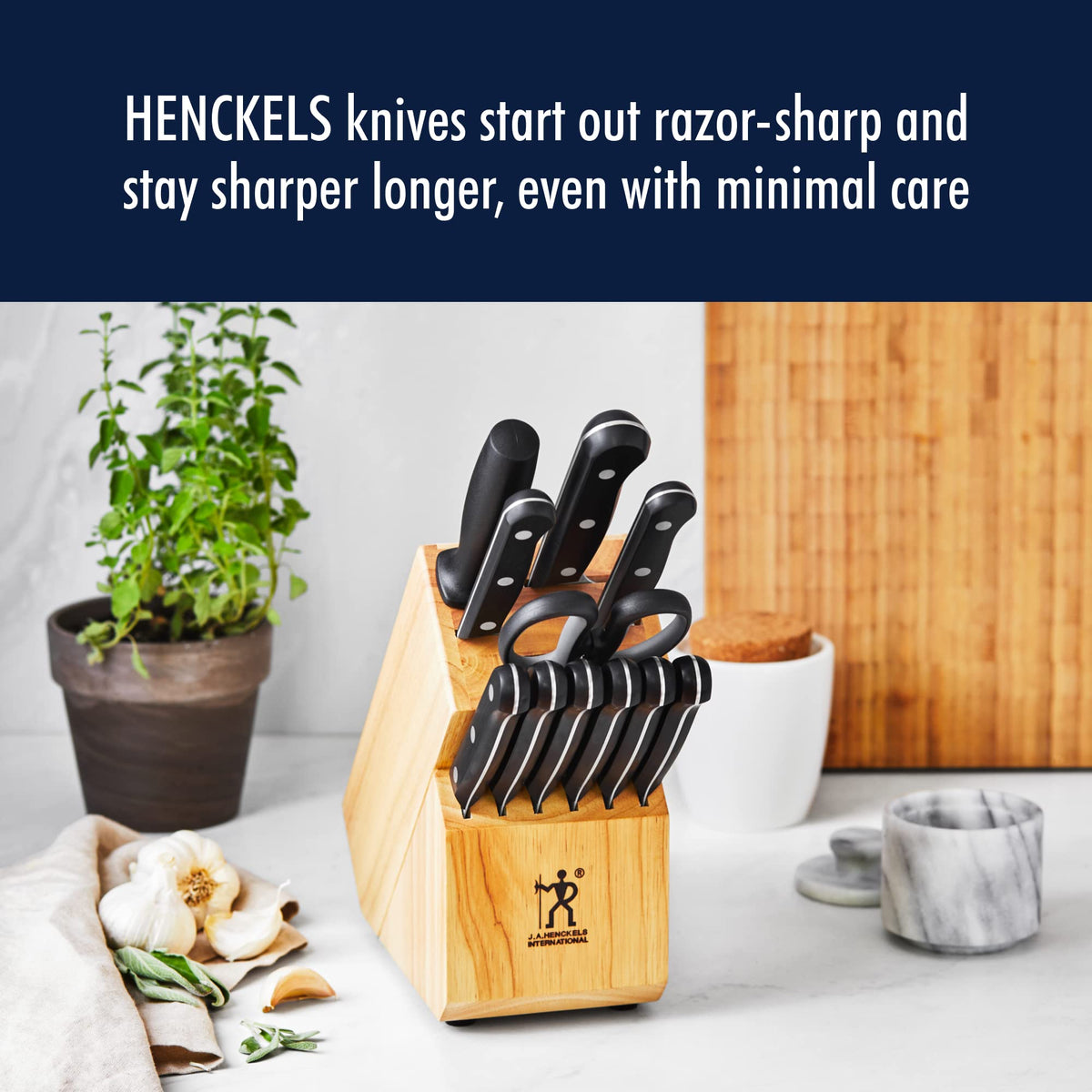 Henckels ergonomic triple-rivet handle offers comfortable, fatigue-free grip during prep