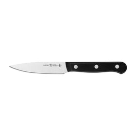Henckels Solution 4-inch blade close-up shows precise slicing capability.