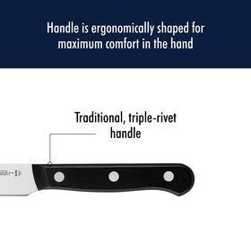 Henckels Solution stainless blade resists rust and staining.