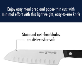 Henckels stainless steel blade close-up highlighting ultra-sharp edge for clean cuts