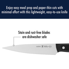 Henckels Solution Tomato Knife edge for clean tomato slices and minimal crushing.