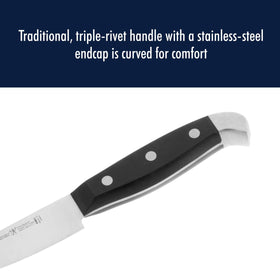 Henckels Statement 5 inch serrated knife handles sausages smoothly.