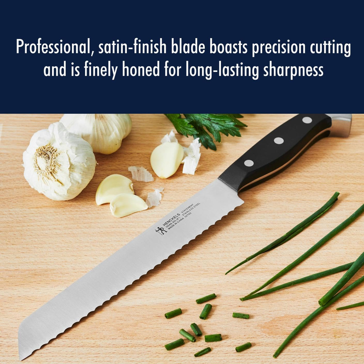 Henckels Statement 8in bread-knife cuts bread smoothly from brioche to bagels