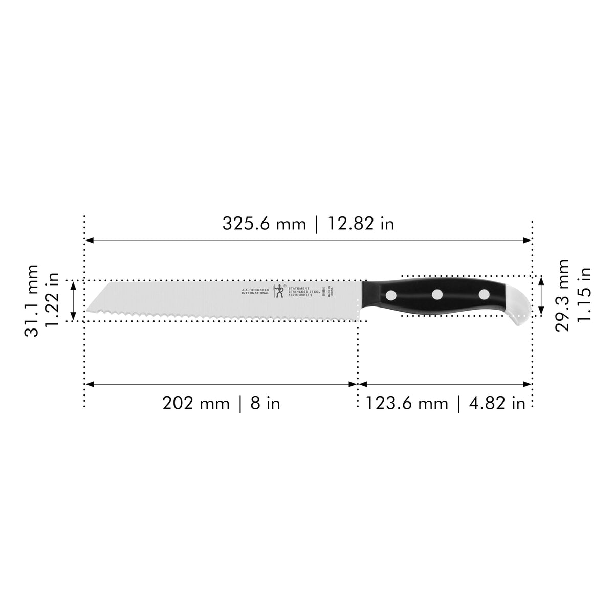 Henckels Statement 8in bread-knife handle profile for comfortable grip