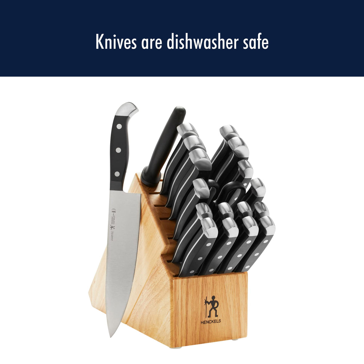 HENCKELS Statement craftsmanship shown by ergonomic handles and endcap detail.