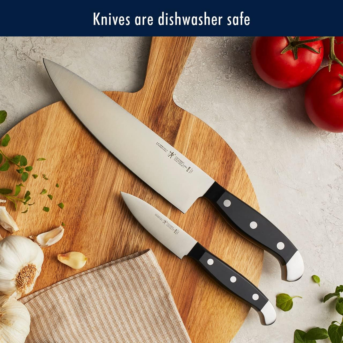 HENCKELS Statement kitchen shears for snipping herbs and opening packages.