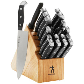 HENCKELS Statement 20-piece knife set on a block display for easy kitchen organization.