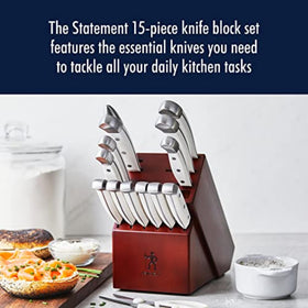 HENCKELS Statement 7-inch santoku hollow edge for chopping vegetables and meat.