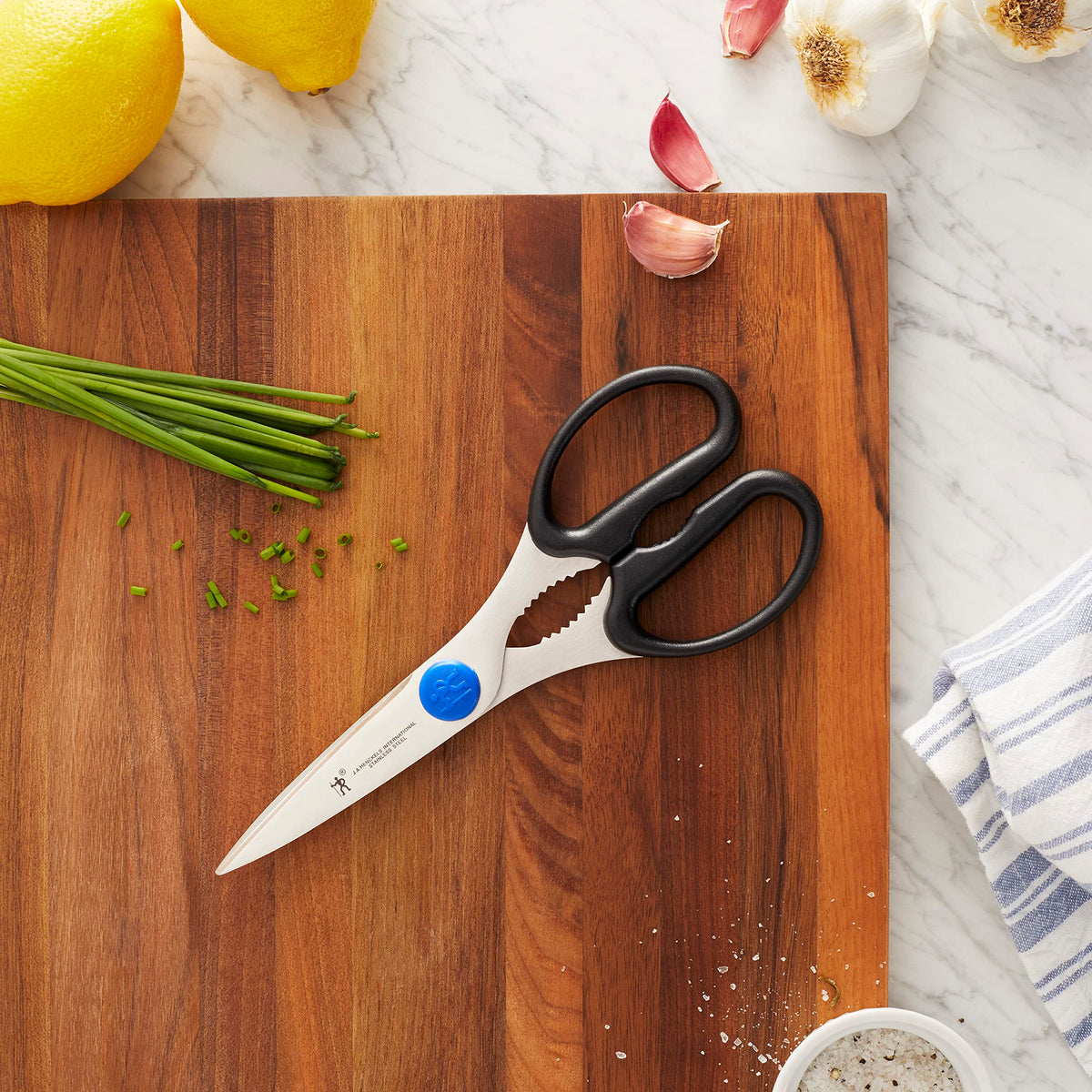 Henckels Take-Apart Kitchen Shears blade close-up highlighting sharp precision.