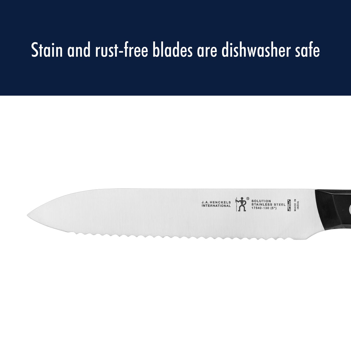 Henckels triple-rivet ergonomic handle reduces fatigue during prep.