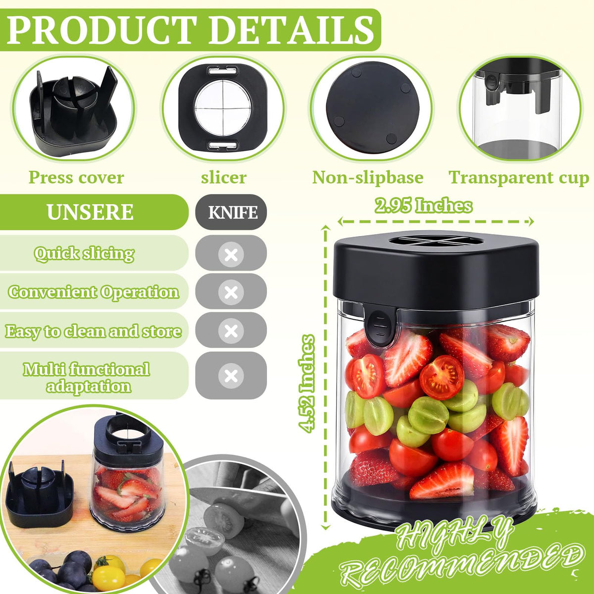 Hendiy Fruit Slicer Cup with detachable parts for easy cleaning.