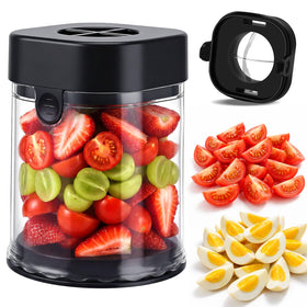 Hendiy Fruit Slicer Cup demonstrating strawberry pressing for quick, mess-free prep.