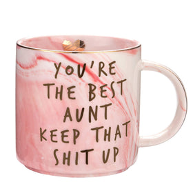 Hendson Aunt mug with pink marble design, ideal for uplifting mornings