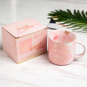 Hendson Best Mom Ever mug with gold heart inner lip, elegant keepsake.