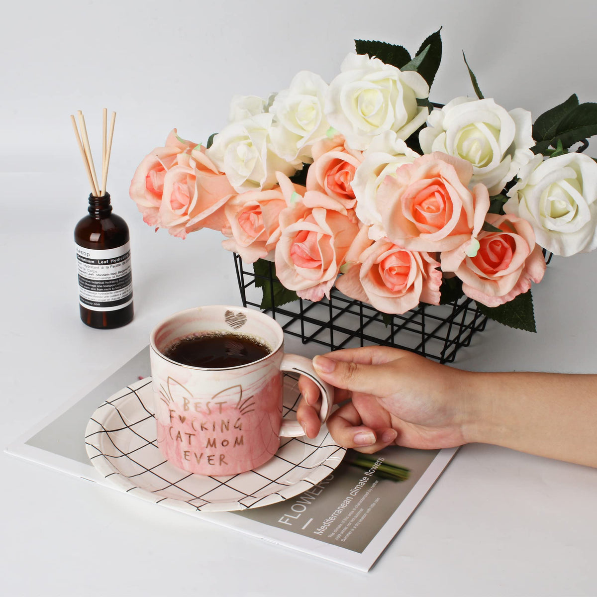 Hendson Cat Mom Mug cat lady design, a charming gift for cat lovers.