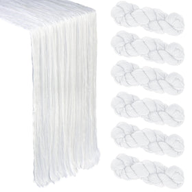 Heneger 6-pack 10ft white cheesecloth table runner adds rustic elegance to weddings.