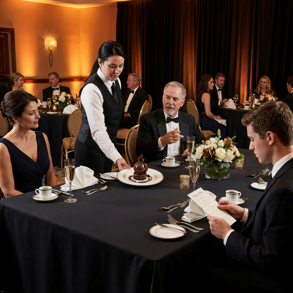 Heneger 6ft rectangular table setup for banquet ready decor