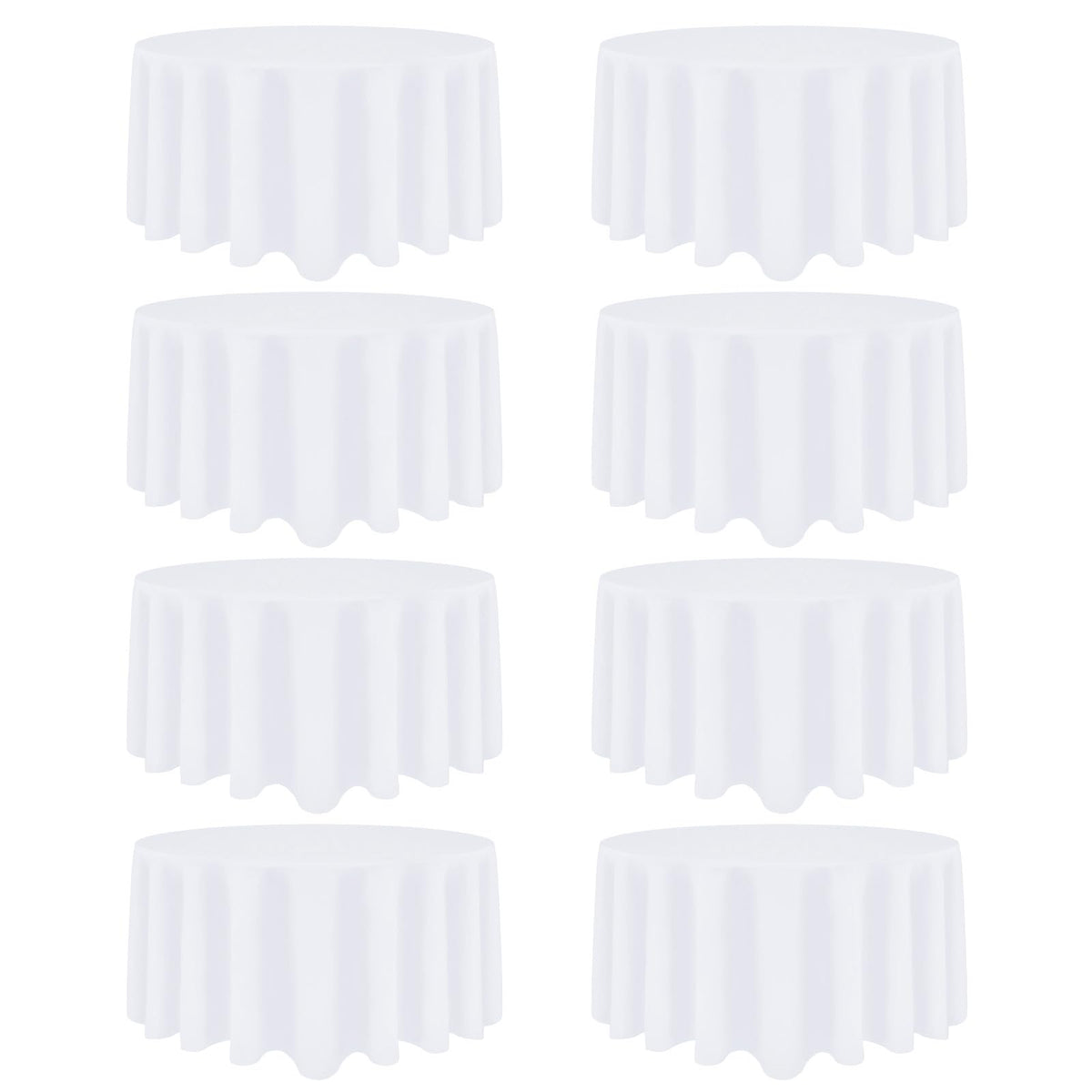Heneger 8-pack white round tablecloth with 90-inch diameter drapes elegantly for buffets.