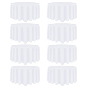 Heneger 8-pack white round tablecloth with 90-inch diameter drapes elegantly for buffets.