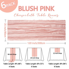 Heneger blush pink cheesecloth runner with 35x120 inch size enhances rustic weddings.