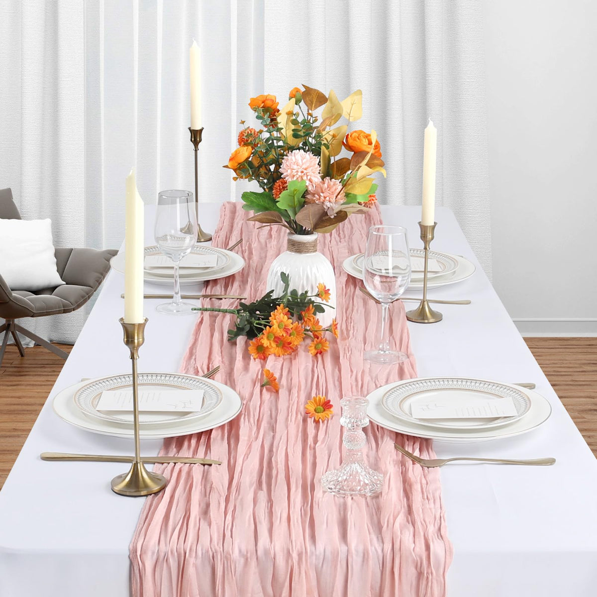 Heneger boho chic table runner drape adds soft texture to events.