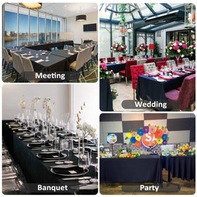 Heneger buffet and wedding banquet setup with black tablecloths