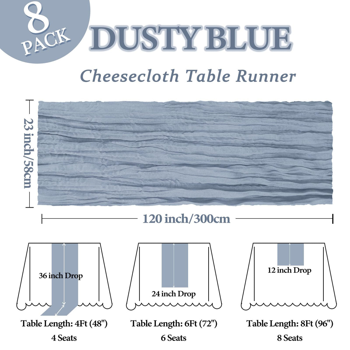 Heneger cheesecloth table decoration dusty blue 120in for boho charm.