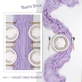 Delicate edge trim on Heneger lilac cheesecloth runner