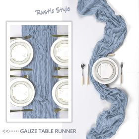 Heneger dusty blue table runner used for gift wrapping and chic chair sashes.