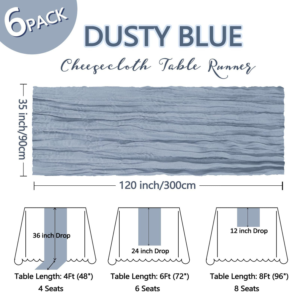 Heneger 6-pack dusty blue runners packaged for easy party decor setup.