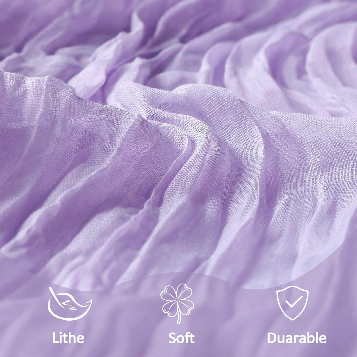 Heneger lilac cheesecloth runner used to wrap gifts with a delicate touch.