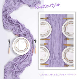 Heneger lilac gauze runner enhancing boho party decor and table displays.