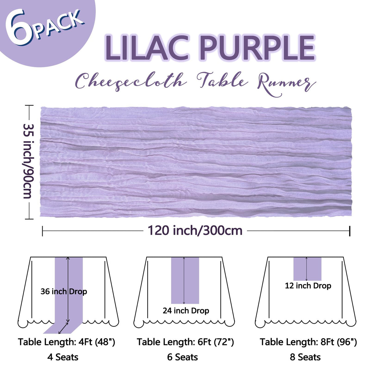 Close-up texture of Heneger lilac cheesecloth table runner