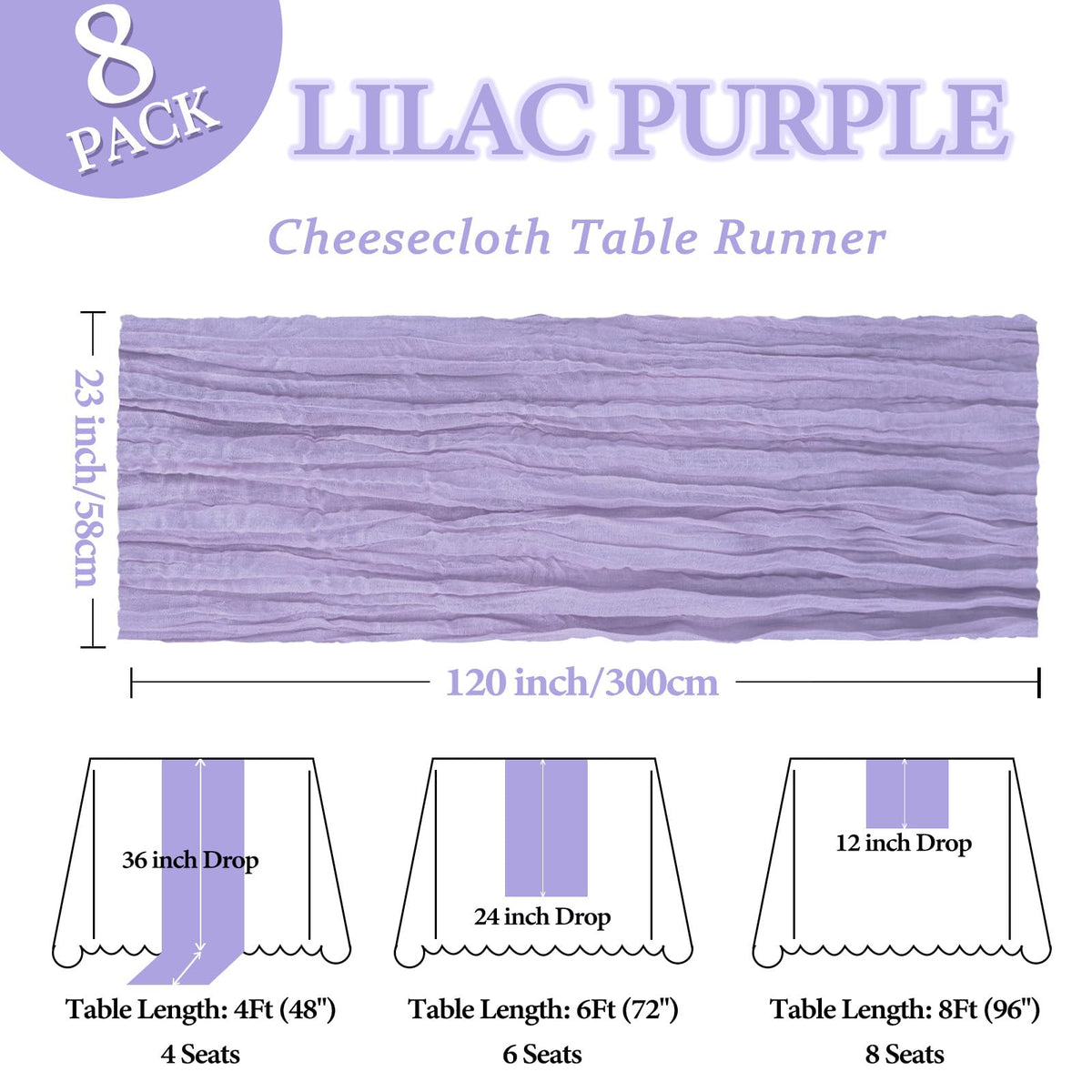 Heneger lilac cheesecloth table runner used as a wedding backdrop for soft ambiance.