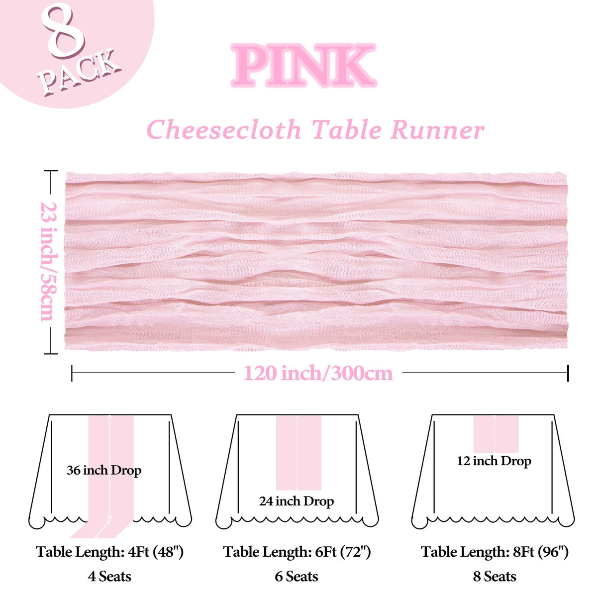 Heneger pink table runner provides elegant backdrop draping for celebrations.