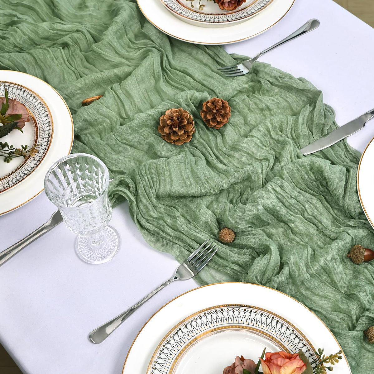 Heneger sage-green fabric adds light, summery texture to decor.