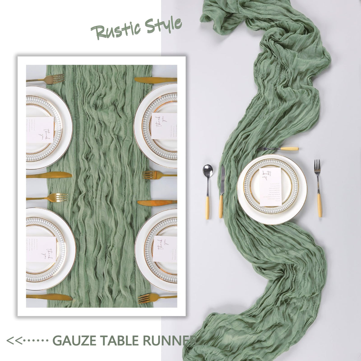 Heneger sage green wedding decor table runner coordinates color and texture.