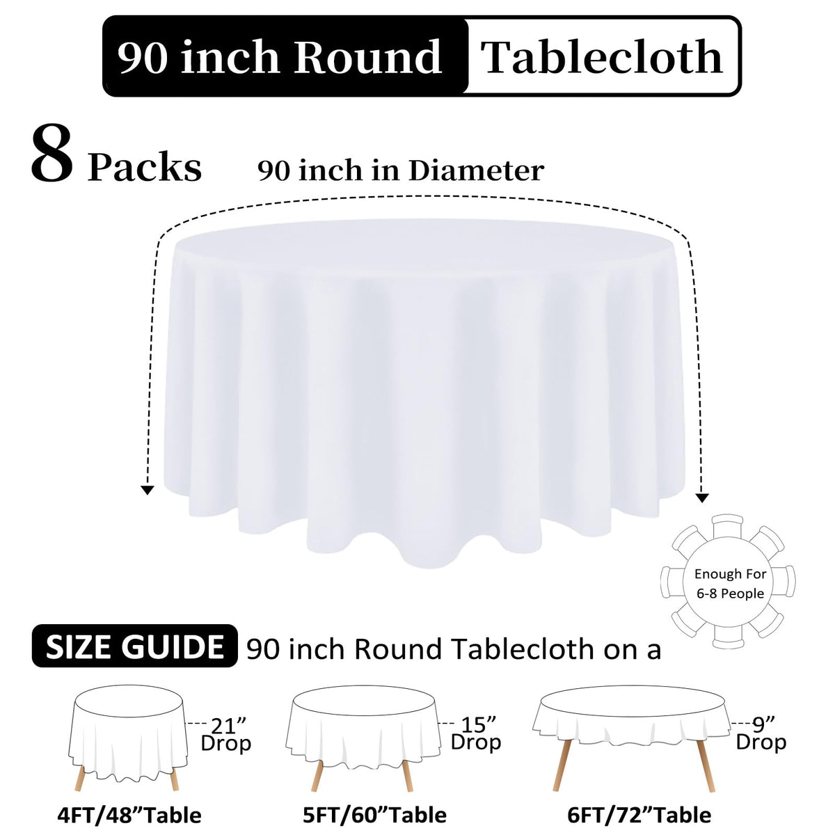 Heneger white round tablecloth with hemmed edges demonstrates precise stitching and a clean look.