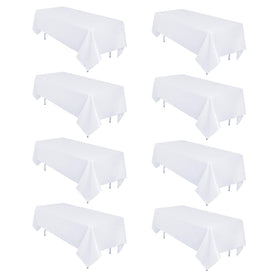 Heneger white tablecloth on an eight-foot table for a polished banquet setup