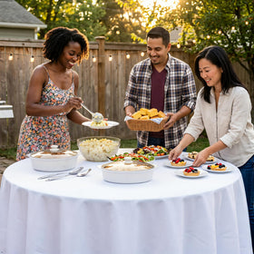 Heneger-wrinkle-resistant tablecloth demonstrates smooth surfaces with minimal ironing.