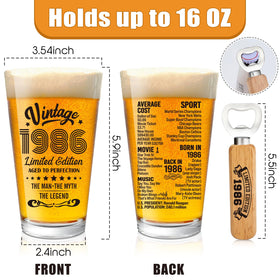 Henghere 40th birthday glass shows 1986 year details for celebrations.