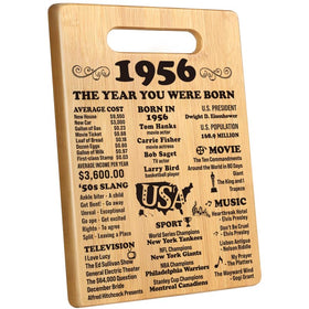 Henghere Back in 1956 cutting board front view enhances kitchen decor with bold design.