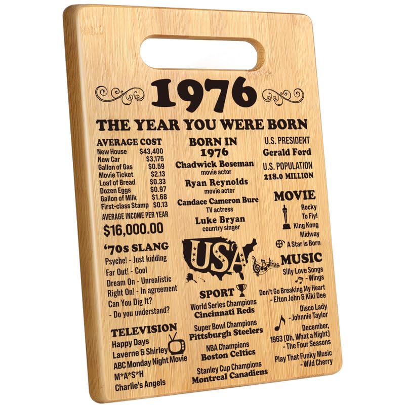 Henghere Back in 1976 cutting board front view for stylish kitchen use