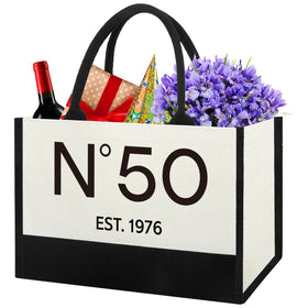Henghere vintage 1976 tote back print highlights a 50th birthday milestone.