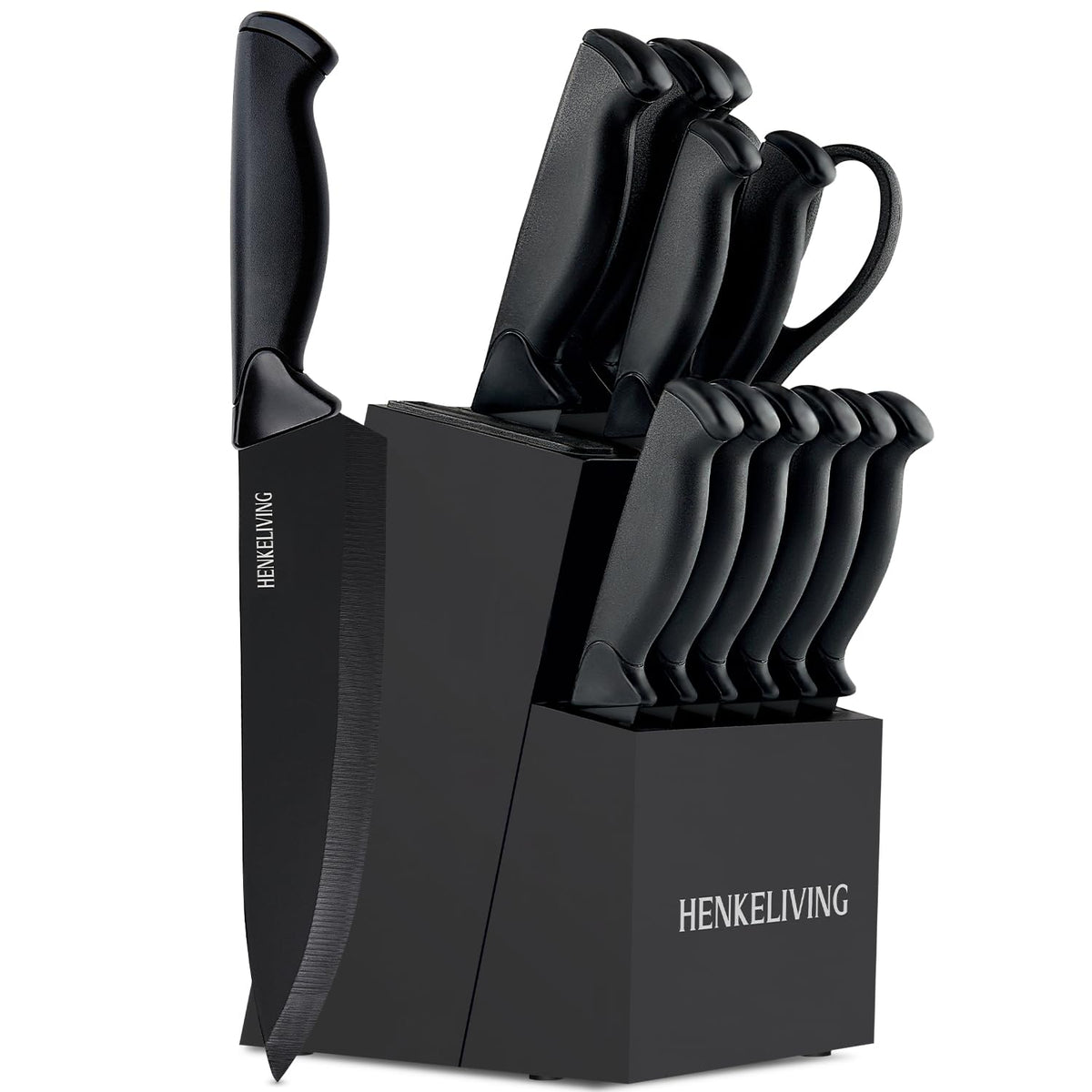 Henkeliving knife set block displaying blades in an organized stand for easy access