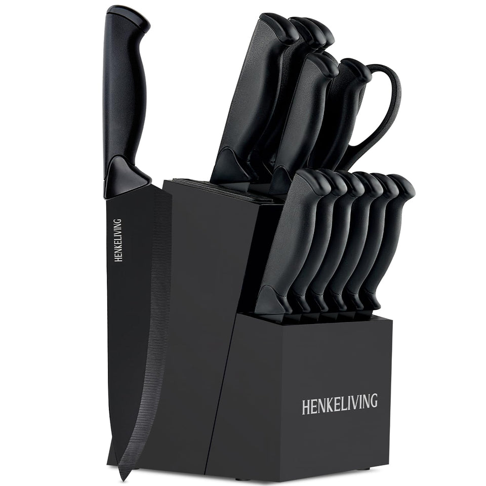 Henkeliving knife set block displaying blades in an organized stand for easy access